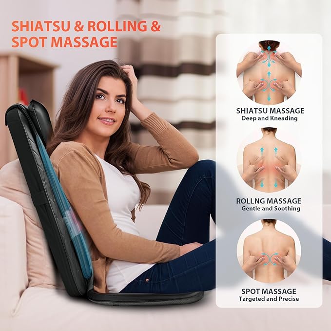 Back Massager for Pain Relief Deep Tissue - Shiatsu Back Massager with Heat for Chair, Massage Chair Pad, Back Support Inflatable Flap Chair Massage Seat Cushion, Gifts for Men Dad