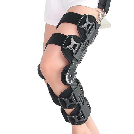ROM Knee Brace with Shoulder Strap - Hinged Post OP Knee Brace Immobilizer Leg Braces Orthopedic Patella Knee Support Orthosis for ACL, PCL, MCL Injury, Meniscus Tear, Adjustable for Left and Right Leg