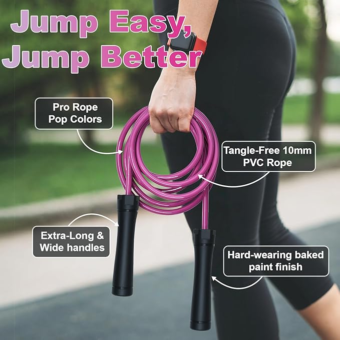 Weighted Jump Rope, 1LB Tangle-Free Ball Bearing Rapid Speed Skipping Rope for Men Women, Adjustable 9mm Cotton & PVC Rope with Alum Handle for Boxing MMA Weight-Loss Athletic Workout Fitness