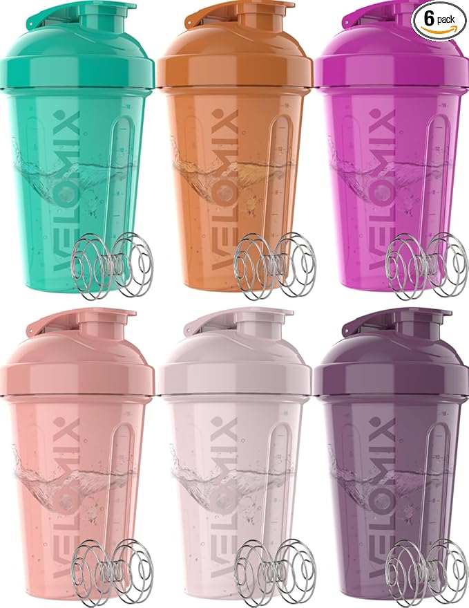-6 PACK- 20 OZ Protein Shaker Bottles for Protein Mixes, Shaker Cups for Protein Shakes, Small Shaker Bottle Pack, Shaker Cup, Shakers for protein Shakes (Rose Garden - 6 Pack)