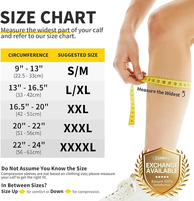 CAMBIVO 3 Pairs Calf Compression Sleeves for Men & Women – Footless Compression Socks for Shin Splints, Pain Relief, Varicose Veins – Leg Support for Running, Travel, Fitness, Nursing