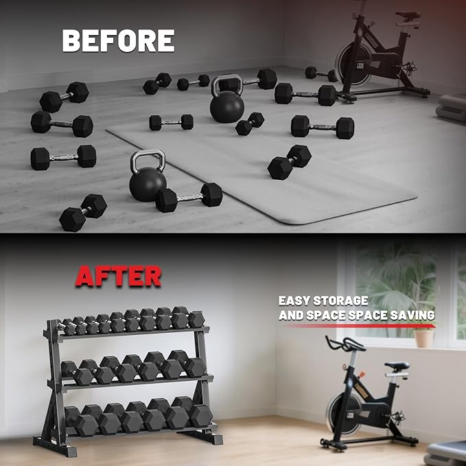 Papababe Dumbbell Rack for Home Gym, 3-Tier Weight Rack 1000lbs Capacity Dumbbell Storage Rack, Heavy Duty Weight Storage Organizer for Dumbbells and Kettlebells