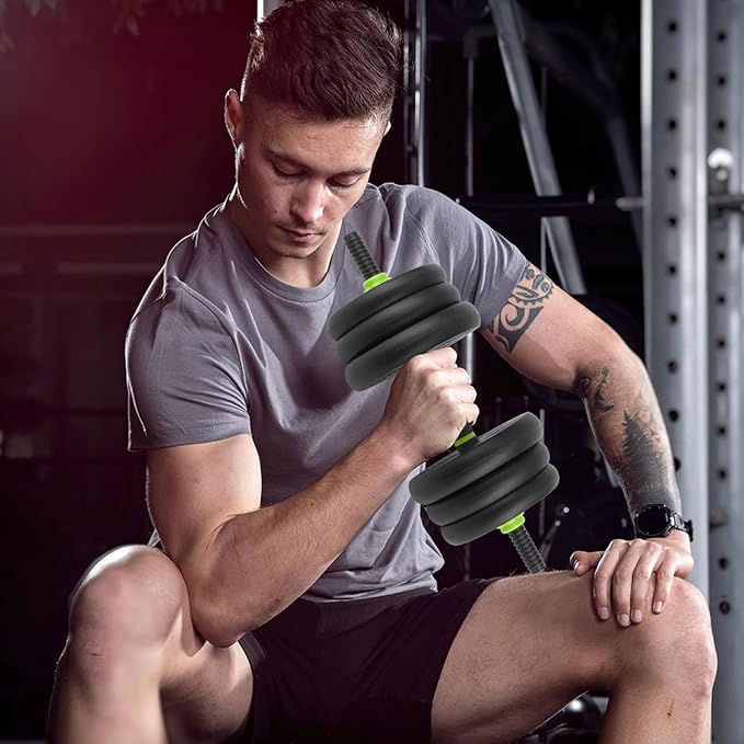 4-In-1 Adjustable Weights Dumbbell Set, Weight Set with Connector Used As Kettlebells, Barbell, Push Up Stand, Fitness Exercise Dumbbell, Free Weight Set for Home Gym