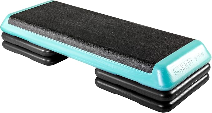 The Step (Made in USA) Original Aerobic Platform – Health Club Size – With Four Original Risers (Teal Platform with Black Risers), One Size