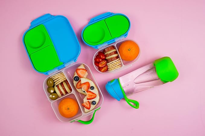 b.box Snack Box Reusable Snack Containers with Lids 2 compartments, Bento Box for kids and toddlers, Leakproof Lunch Box, BPA free and Dishwasher Safe Snack Container (Ocean Breeze, 1 3/4 Cup)