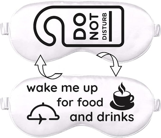 VITYA White Do Not Disturb/Wake Me Up Double-Sided Silk Sleep Mask for Women/Men | Sleep Mask Light Blocking | Soft Breathable Sleep Eye Mask for Traveling on Airplane | Eye Mask with Elastic Strap