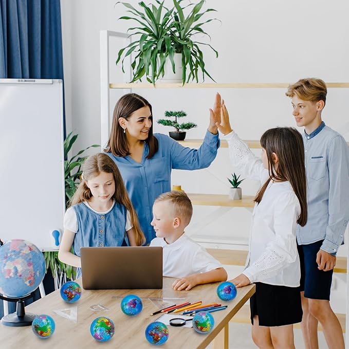 60 Pcs Globe Squeeze Balls Bulk,2.5 inch Earth Stress Relief Balls,Soft Foam Stress Ball Toy for Finger Exercise, Foam Squeezable Balls Classroom School Office Party Favors