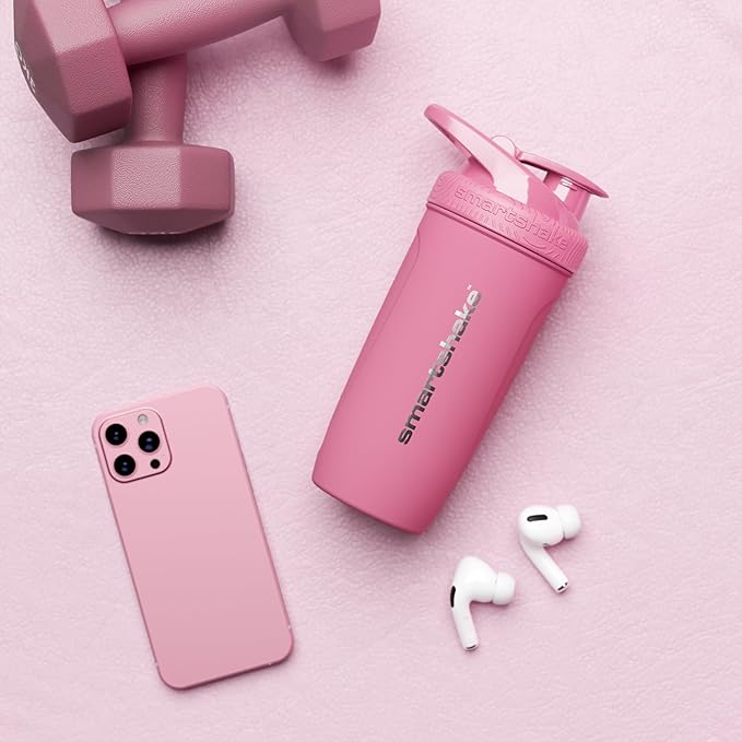 Smartshake Reforce Stainless Steel Protein Shaker Bottle 900 ml | 30 oz - Leakproof Screw-on Lid - BPA Free – Non Insulated Bottle- Unisex (Deep Rose)