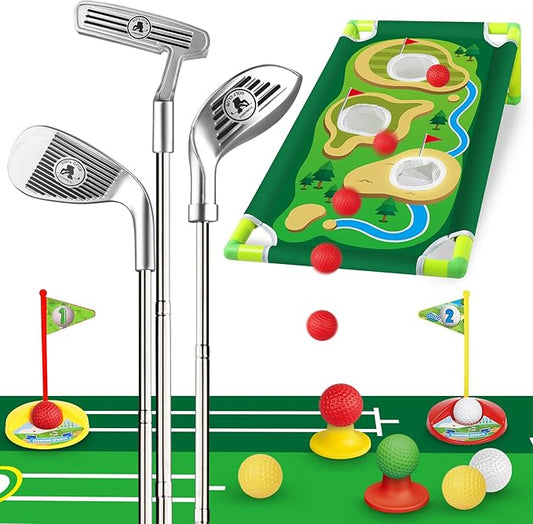 Letapapa Toddler Golf Set, Golf Clubs Length Adjustable with Mat & Golf Cornhole, Upgraded Kids Golf Clubs with 8 Balls, Indoor & Outdoor Sports Toys Birthday Gifts for 3 4 5 6 Years Old Boys Girls