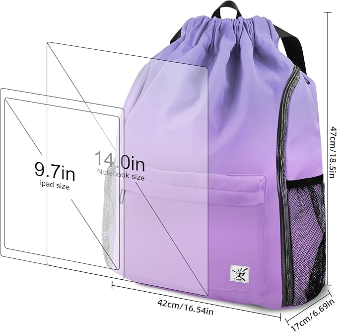 Drawstring Backpack with Mesh Pockets String Gym Bag Sackpack Sandproof Water Resistant Beach Backpack for Men Women