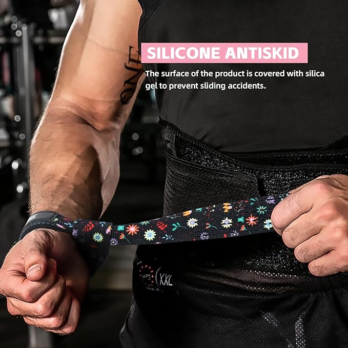 SKDK Cotton Hard Pull Wrist Lifting Straps Grips Band-Deadlift Straps with Neoprene Cushioned Wrist Padded and Anti-Skid Silicone - for Weightlifting, Bodybuilding, Xfit, Strength Training