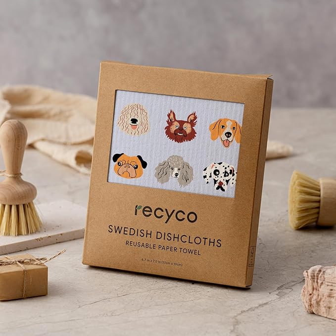 RECYCO Swedish Dishcloths for Kitchen | 5 Pack Pale Blue Washable Dish Rags | Cellulose Reusable Cleaning Paper Towels | Absorbent Counter Dish Cloth Sponge Kitchen Wipes, 8" L x 7" W