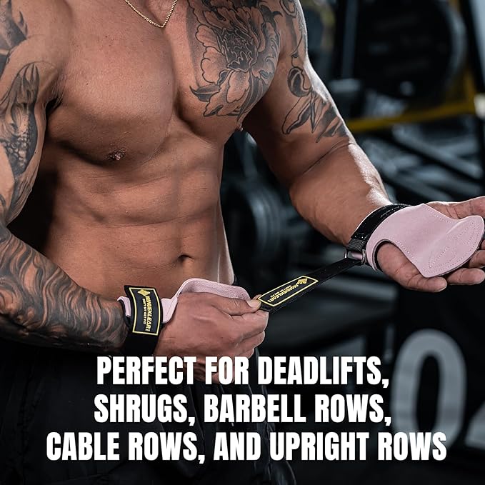 MANUEKLEAR Gym Straps Weight Lifting, Double Leather Lifting Straps for Men Deadlift with Cushion Wrist Loop, Gym Lifting Wrist Wraps for Weightlifting