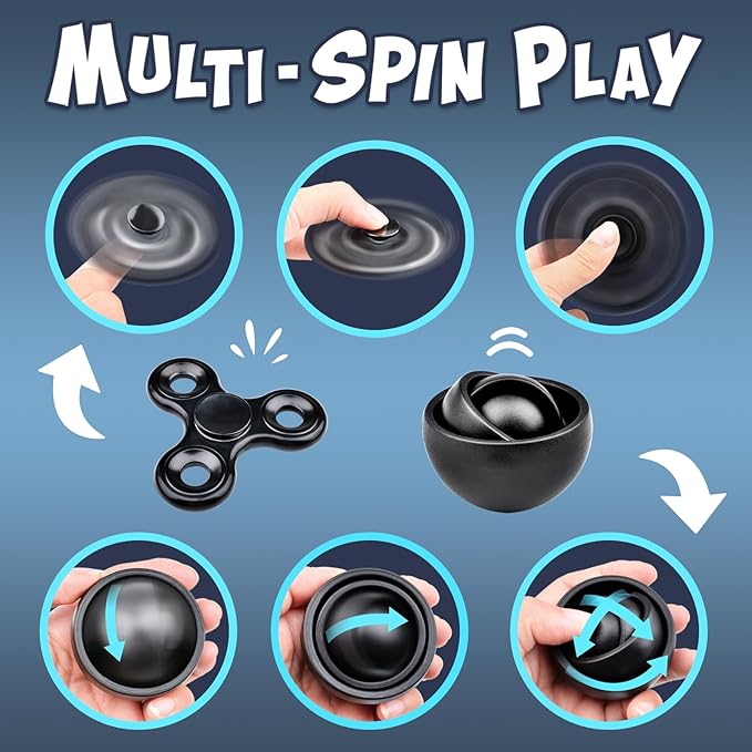 Fidget Toys Adults Pack 5Pcs,Fidget Spinner with Magnetic Rings Gyro,Fidget Controller Autism Sensory Toys,ADHD Stress Anxiety Desk Fidgets,Easter Basket Stuffers for Kids Teen Boys(BK)