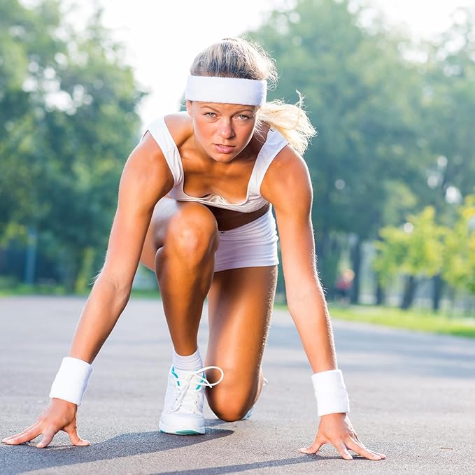 Civaner 12 Pcs 80s 90s Sweatbands Neon Headbands Wristbands for Men Women Party Sports Cotton Headbands Terry Cloth Athletic Sweat Bands for Tennis Football Gym Workingout Accessories