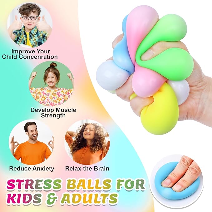 8 Pack Slow Rising Stress Ball,Stress Balls for Kids Adults,Stretchy Fidget Toys for Anxiety Relief,Hand Therapy Sensory Squishy Ball,Squishy Toys,Treasure Prize Box Toys for Kids Classroom