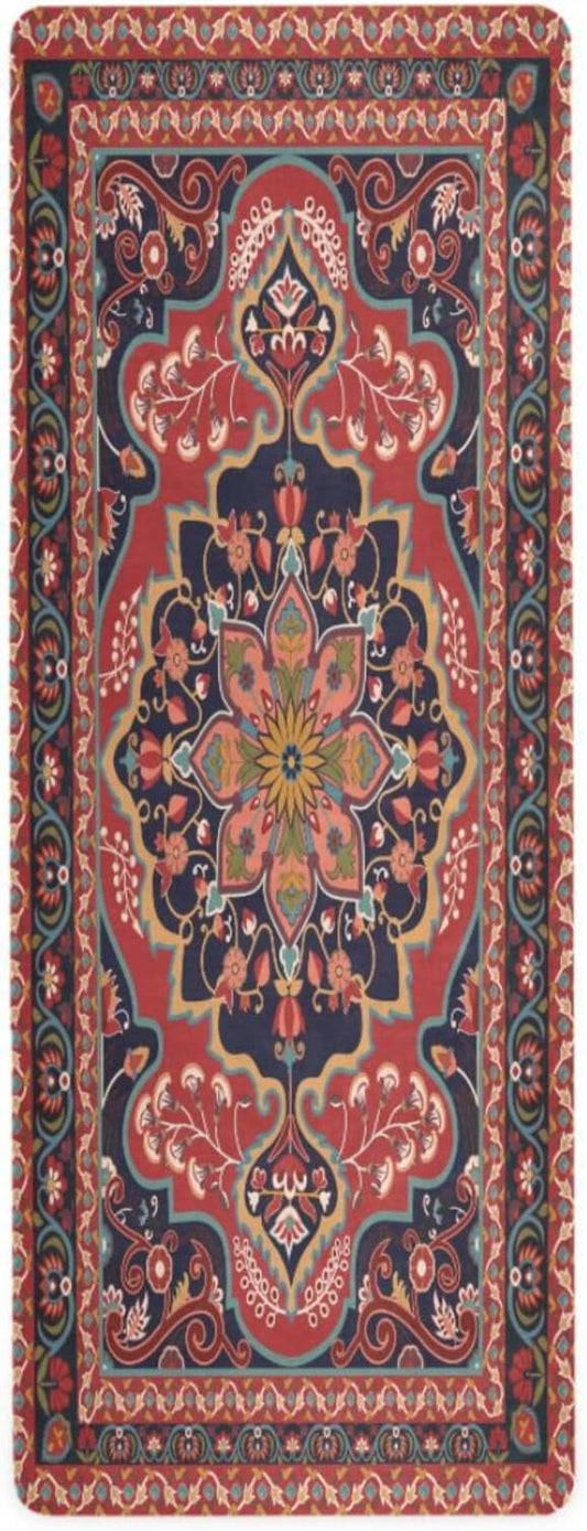 Kigai Yoga Mat Red Persian Design Fitness Mat Eco-Friendly Non Slip Portable Foldable Floor Workouts Mat for Pilates Home Gym Exercise Beach 70.8x26 inch