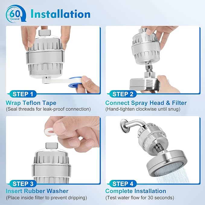 Shower Head Filter for Hard Water – 20 Stage + 7 Replacement Cartridges – Removes Chlorine, Fluoride, and Other Chemicals, Vitamin C, E & A Shower Filter for Glowing Skin & Hair