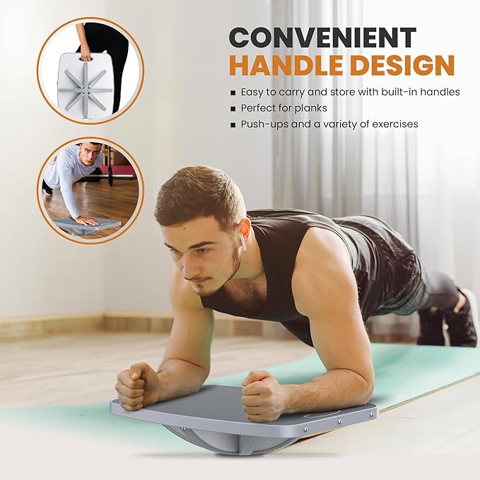 Professional Wooden Balance Board, 360 Degree Portable Wobble Board with Comfortable Surface, Standing Desk Rocker Board for Physical Therapy, Core Strength Stability Training (360 Degree-Gray)