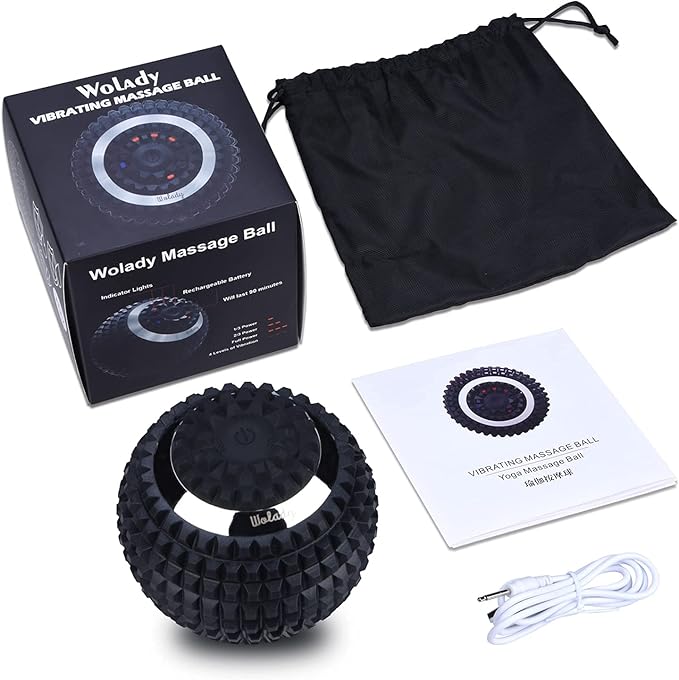 Vibrating Massage Ball 4-Speed High-Intensity Fitness Yoga Massage Roller, Relieving Muscle Tension Pain & Pressure Massaging Balls (Black)