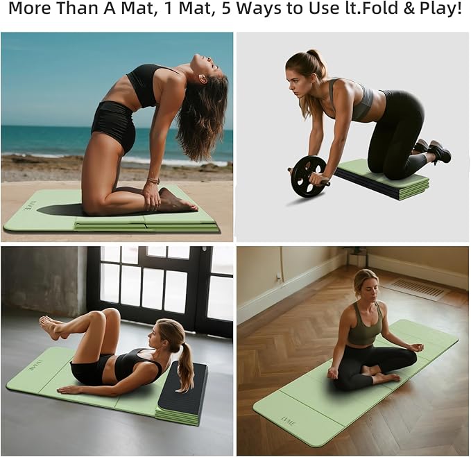 Foldable Yoga Mat, Extra Thick 0.32 inch, SGS Certifed, Non Slip, 71 x 24 inches, Foldable for Travel, Pilates, Camping, Environmental Sports Mat, Odorless TPE Material