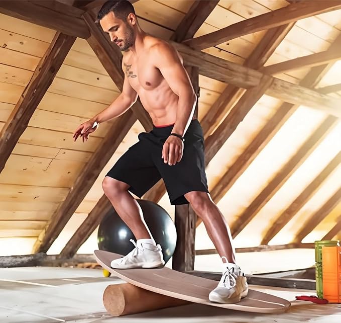 Balance Board Indoor Surfboard Surf Style Home Fitness with Wheel for Exercise, Athletic Training and Board Sports - Fun Workout Equipment For Balance, Stability and Improving Core Strength