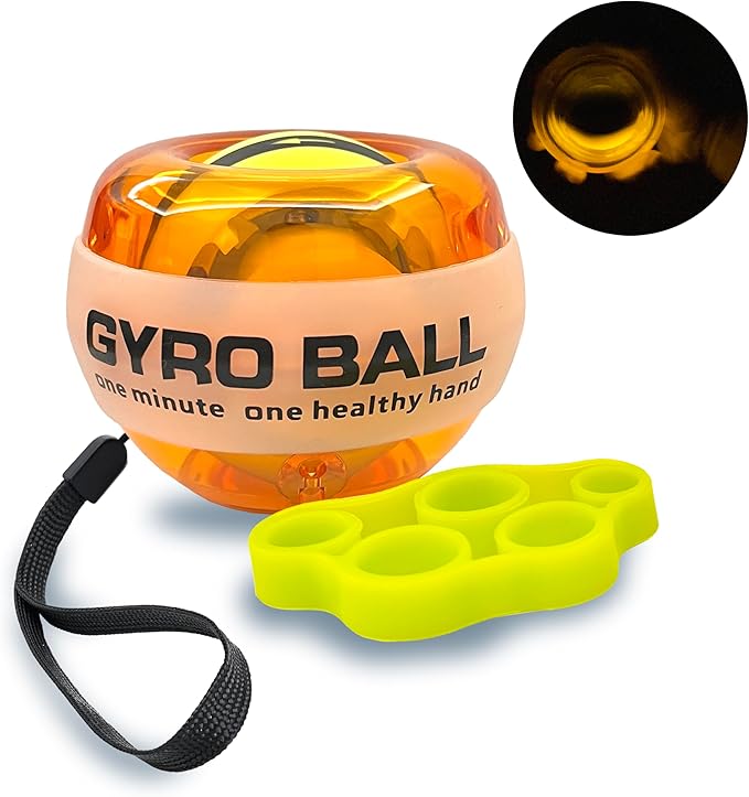 Auto-Start Gyro Ball Wrist Trainer – No Counter Grip Strengthener with Finger Band for Hand & Forearm Exercise – Stress Relief Spinner for Office, Rehab & Fitness