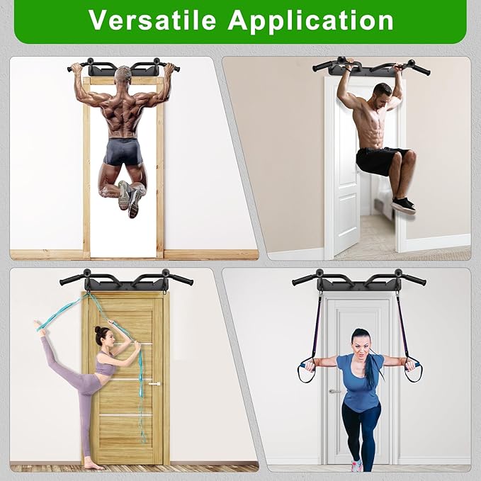 SELEWARE Heavy Duty Wall Mounted Doorway Pull Up Bar Multifunctional Joist Mount Chin Up Bar with Resistance Band Hooks & Ball Finger Training, Fully Welded Steel Construction Support to 600LBS