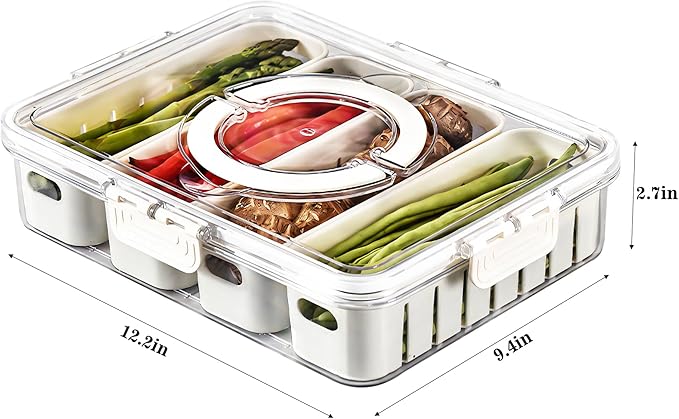 MineSign Divided Snackle Box with Lids Stackable Food Serving Tray for Fruit&Veggie Plastic Fridge Storage Container for Pantry Freezer Clear Snack Box for Meal Prep Candy Nuts Spice