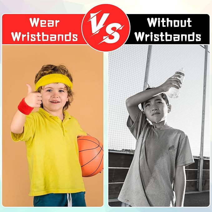 Leyndo 72 Pcs Wrist Sweatbands Bulk for Kids Field Day Cotton Terry Sweat Bands Sports Fan Wristbands Kids for Summer Camp Student Football Team Competition Party