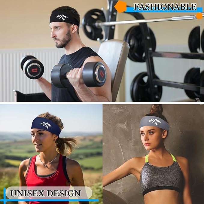 Headbands for Men Women Sweat Bands Headbands Men Sweatbands for Mens Women 3 Pack Cooling Head Bands Mens Elastic Headband Hairband for Running Yoga Gym Athletic Gifts