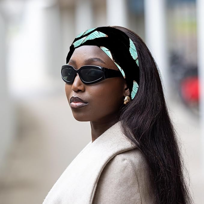 Wide Headbands for Women, Butterfly on Black Background Hairband for Women Non Slip Sports Head Bands for Women's Hair