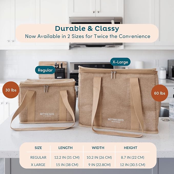 Nook Theory Reusable Insulated Grocery Bag - Leak Proof, X Large Insulated Cooler Bag - Insulated Shopping Bags for Groceries - Travel Cooler Bag for Frozen and Hot Food with Zippered Top (Jute)