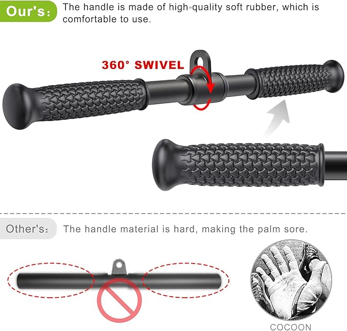 SELEWARE Triceps LAT Pulldown Attachments Home Gym Workout Accessories with Non-Slip Soft Rubber Grip Cable Machine Attachments Triceps Rope Double D Row Handle Pull Down Bar Straight Bar Exercise