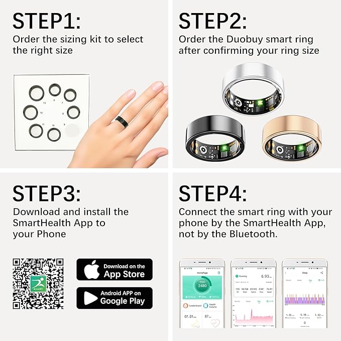 Smart Health Rings for Women Men, Fitness Tracker with Heart Rate, Blood Oxygen, HRV, Sleep Tracker, Step Tracker, No Subscription Fee, IP68 Waterproof Smart Ring (Only Ring Sizing Kit)
