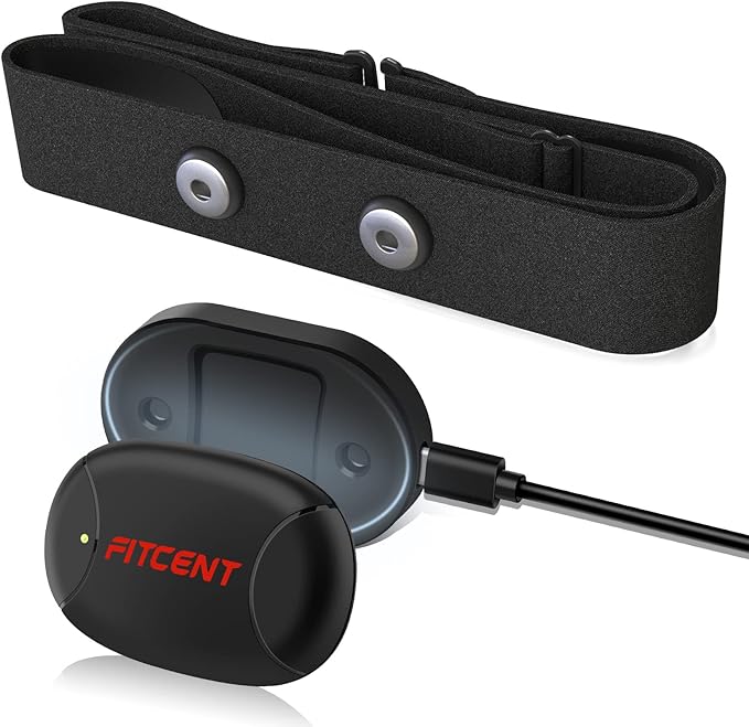 FITCENT Rechargeable Heart Rate Monitor Chest Strap 5.3 kHz/Bluetooth 5.0/ANT+, Heart Rate Sensor for Peloton Strava Zwift DDP Yoga