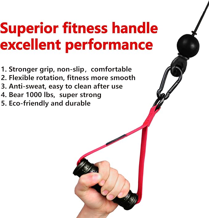 1000lbs Heavy Duty Fitness Handles - Non-Slip Rubber Exercise Grips for Cable Machines, Resistance Bands, Pulley Systems - Universal Attachment for Home & Commercial Gym Workout Equipments
