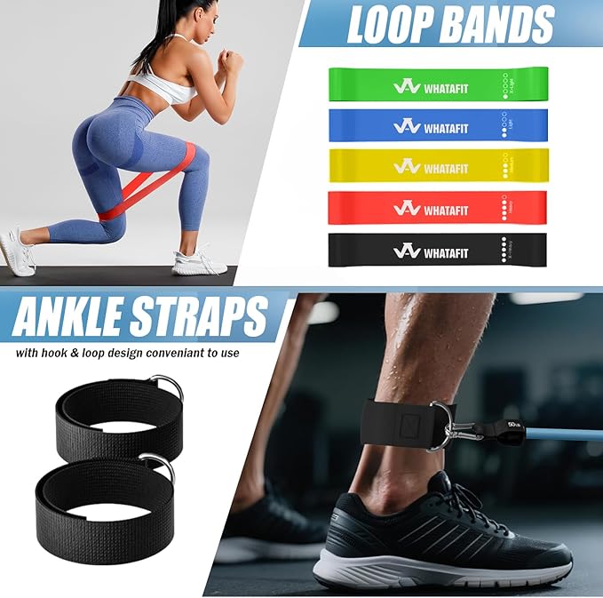 WHATAFIT Resistance Bands, Exercise Bands,Resistance Bands for Working Out, Work Out Bands with Handles for Men and Women Fitness, Strength Training Home Gym Equipment