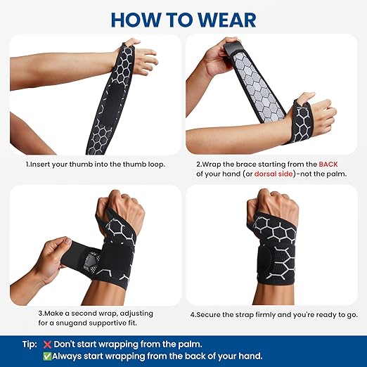 Adjustable Wrist Support Brace - Breathable Wrist Wraps for Carpal Tunnel, Tendonitis, Pain Relief, Workout and Daily Use - Unisex, One Size Fits All (Black), 1 Pack