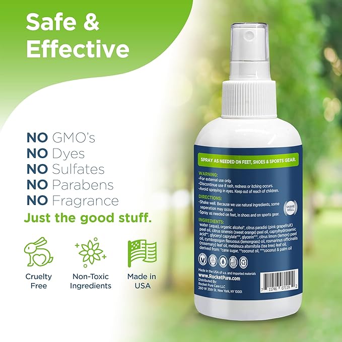 Rocket Pure Natural Foot & Shoe Deodorizer Spray - Foot Spray for Smelly Feet & Shoe Spray for Smelly Shoes - Removes, Controls & Prevents Odors - Made with Essential Oils - Made in USA (Lemon, 4oz)