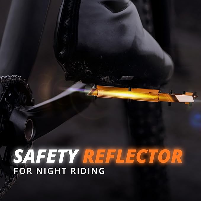 Flat Bike Pedals with Reflectors CNC Aluminium 9/16” – MTB Pedals with Extra Wide Platform and Removable Anti-Slip Pins – Lightweight Pedals for Mountain Bike & Road Bike 294 g