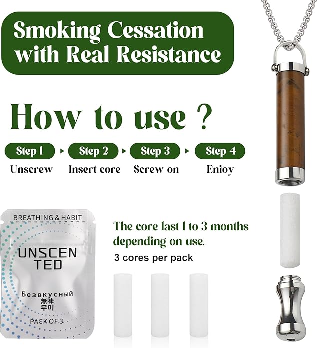 Breathe Free Necklace with Filter, Anxiety & Stress Relief Breath Tool for Meditation, Mindfulness and Relaxation,Natural Stone Breathing Necklace, Portable Wellness Gift for Adults