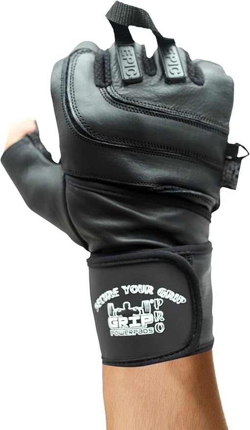 Epic Leather Gym Gloves with Built in 2" Wide Wrist Wraps Grip & Design for Weightlifting Power Lifting Bodybuilding & Strength Training Workout Exercises