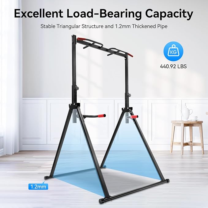 Triangular Pull Up Station,440lbs Load Capacity Adjustable Height Home Pull Up Bar,Foldable Power Tower Dip Station Pull Up Ba,Fitness Triangular Design Pullup Dip Station Rack