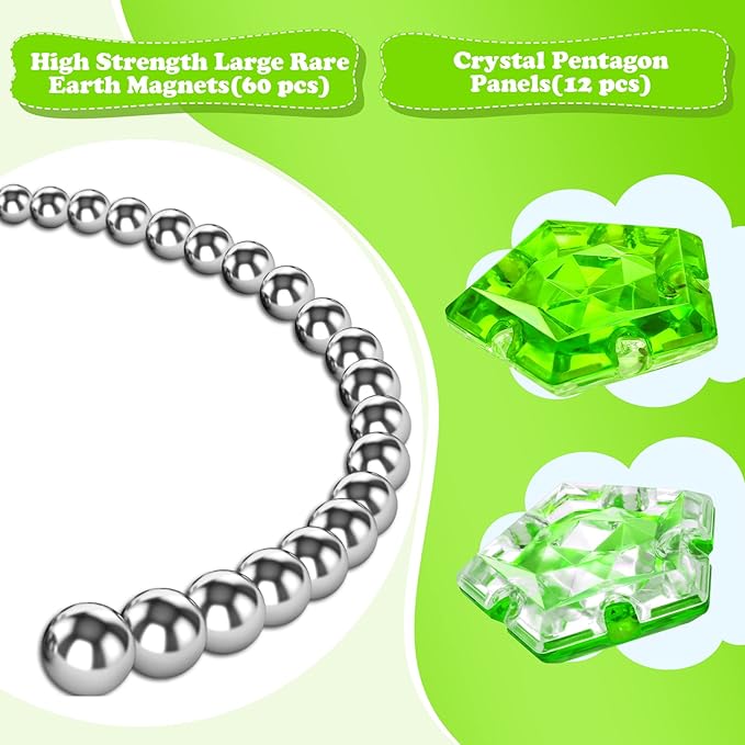LAFFTRAK Magnetic Fidget Sphere Magnet Toys - Crystal Bright Green - Magnets Sensory Toys - 12 Piece Set - Creativity Beyond Imagination, Inspirational, Recreational, Fun Desk Toy for Adults