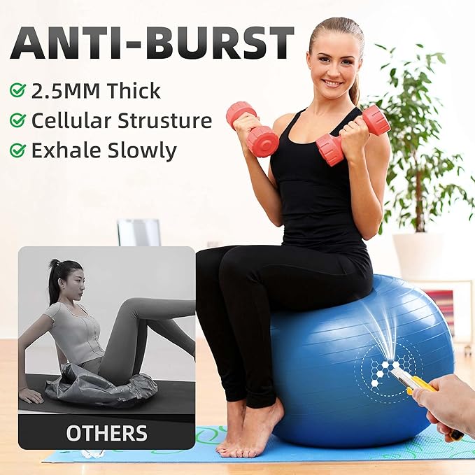 Anti-Burst Exercise Ball,Yoga Ball Chair with Pump Device,Non-Slip Matte Pilates Ball,Balance Ball for Stretching Core Yoga Pilates Birthing Pregnancy Stability Gym Workout Training