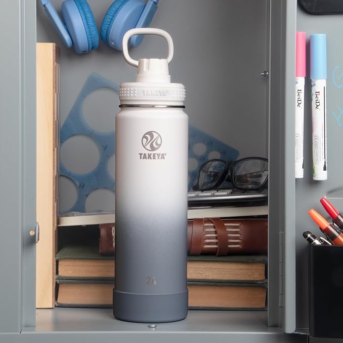 Takeya Actives Water Bottle with Spout Lid - Bottle with Double Stainless Steel Insulation - Dishwasher Safe & BPA-Free - Bottle with Spout Lid & Removable Bumper - 24 oz, Ombre Morning Mist