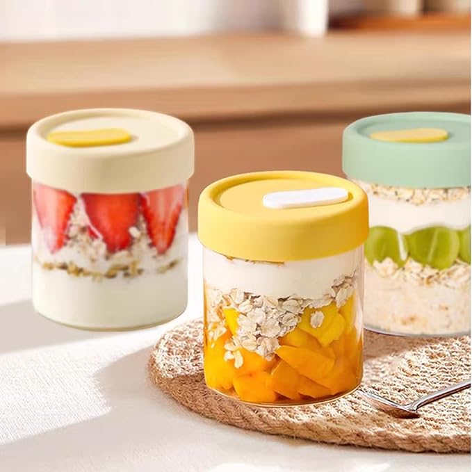 13.5oz Overnight Oats Containers with Lids, Glass Jar with Lid, Overnight Oats Jars, Meal Prep Jars for Yogurt Oats Parfait Chia Pudding Cereal Snacks (4PCS)