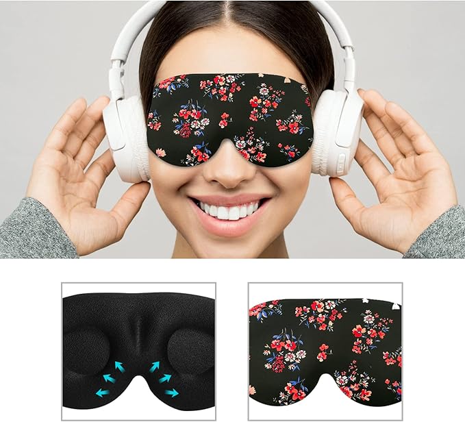 3D Sleep Mask, 100% Blackout 3D Contoured Sleep Eye Mask, Comfortable & Super Soft Sleeping Mask with Adjustable Straps for Women, Men, Sleeping Travel Yoga Naps (Floral)