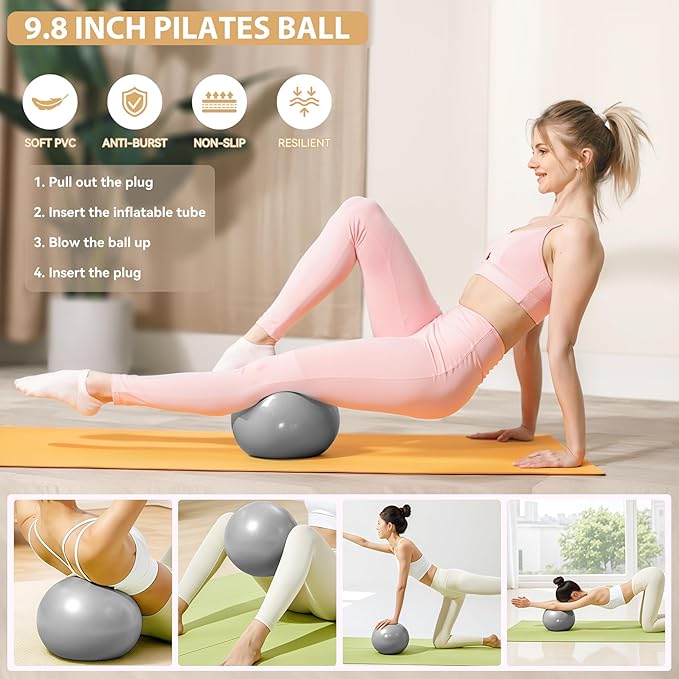 HASHMUST Pilates Ring Kit 12 PCS for Women, Home Workout Equipment with Magic Circle, Mini Exercise Ball, Resistance Bands, Massage Lacrosse, Yoga Strap, Full-Body Fitness Set for Toning & Gift